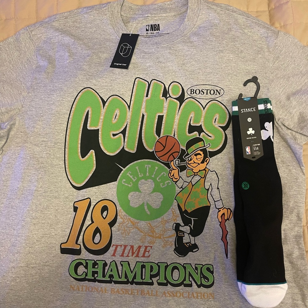 Boston Celtics shirt and Stance socks bundle